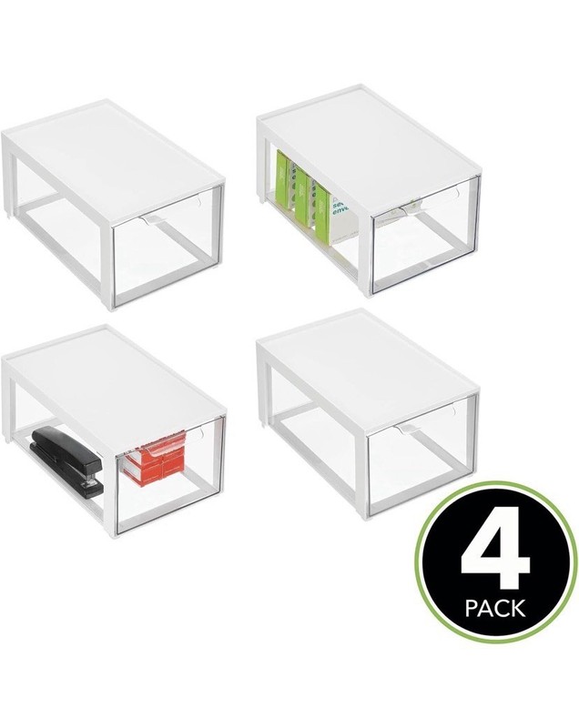 4X mDesign Plastic Stackable Cosmetic Storage Organizer Bin with Pull Out Drawer gallery