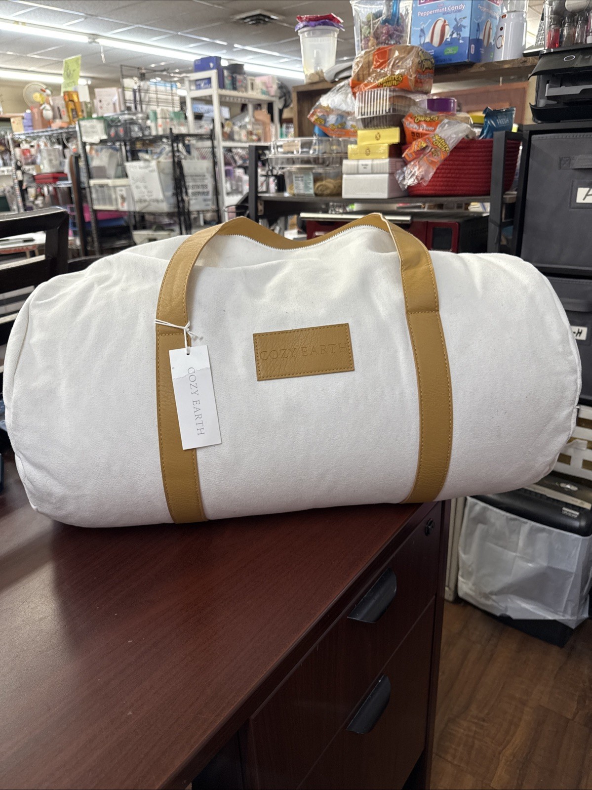 Cozy Earth Down Alternative Comforter In Duffel Bag in White Brand New gallery