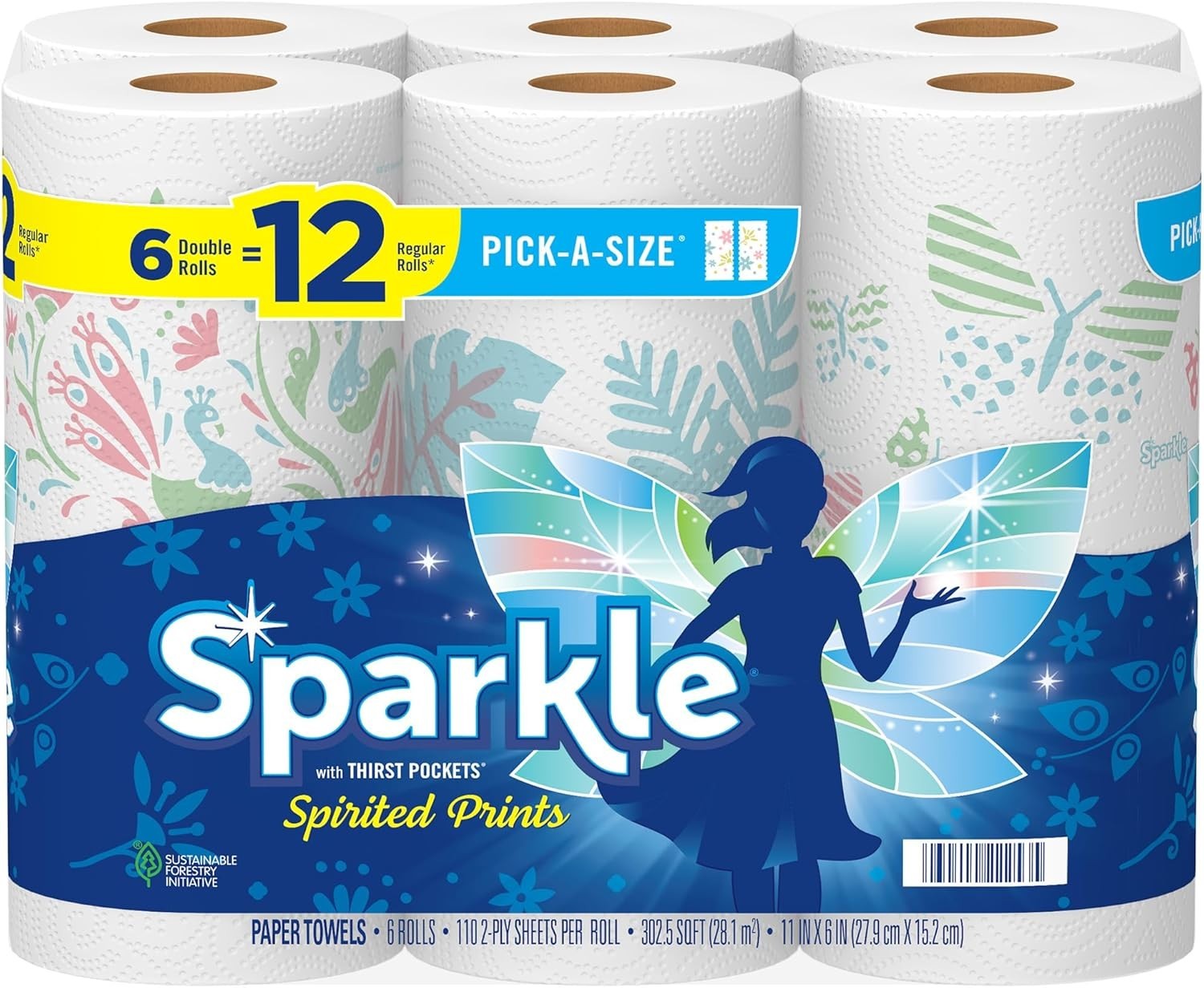 Sparkle Pick-A-Size Paper Towels Spirited Prints 6 Double Rolls = 12 Regular gallery