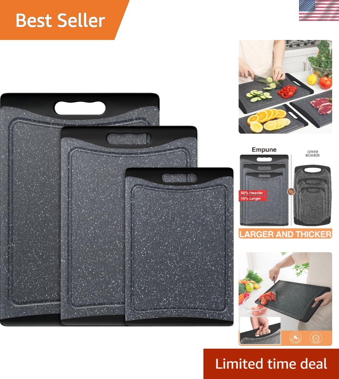 Durable Dishwasher Safe Cutting Boards - 3 Sizes with Juice Grooves - Dark Grey gallery