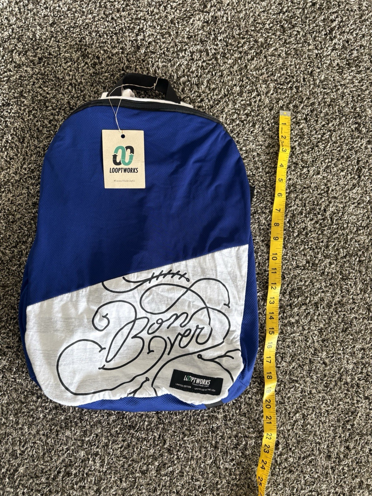 Looptworks Bon Iver Blue White 25L Hiking Backpack Padded Straps Zip Closure