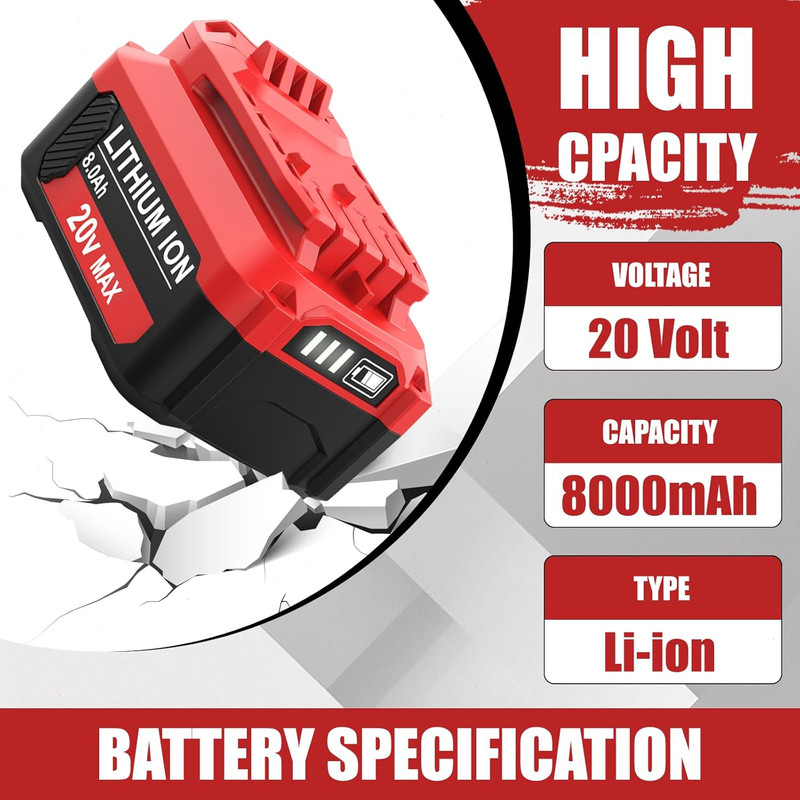 2Pack NEW FOR CRAFTSMAN 20 VOLT MAX 8.0Ah LI-ION BATTERY CMCB204 CMCB202 CMCB201 gallery