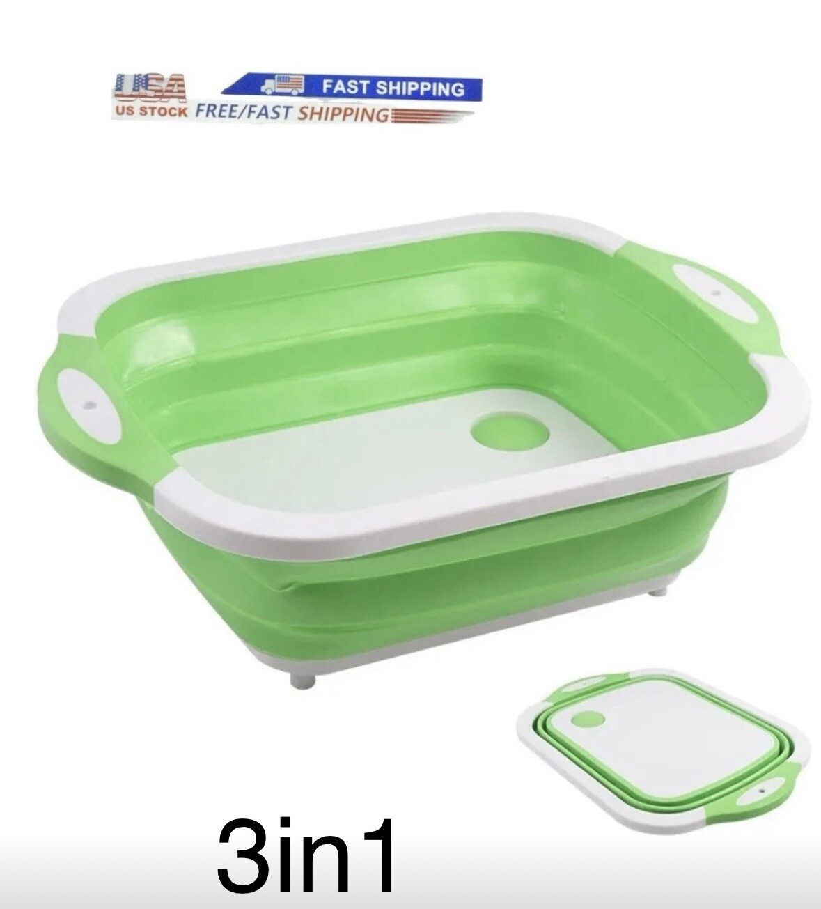 Collapsible Cutting Board with Wash Basin and Drainage Hole, BBQ Prep Tub New US gallery