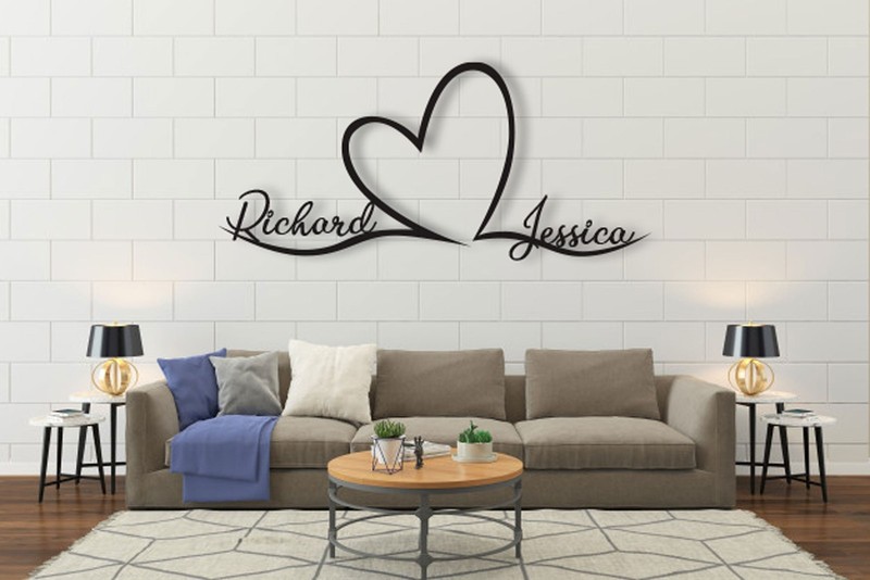 Personalized Couple Name Sign Metal Wall Art Decor Custom Heart Wedding Gift gallery