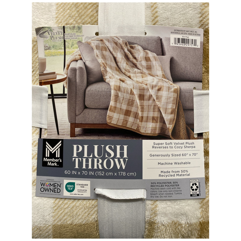 Member's Mark Oversized Plush Sherpa Throw Blanket, 60" x 70" (Elm Plaid) gallery