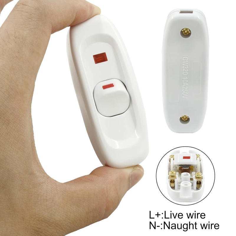 2 Pcs White Inline Switch Push Button On/Off Cord Appliance Switch with LED Ligh gallery