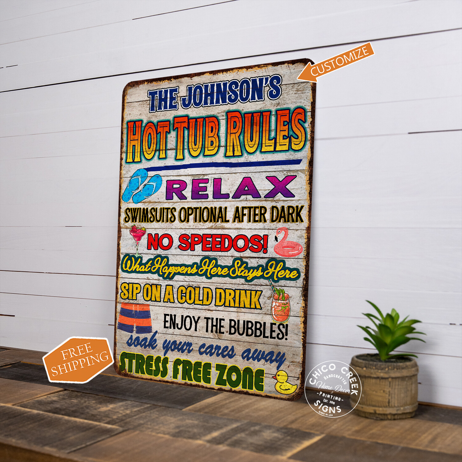 Personalized Hot Tub Rules Sign Patio Decor Outdoor Backyard BBQ 108122002008 gallery