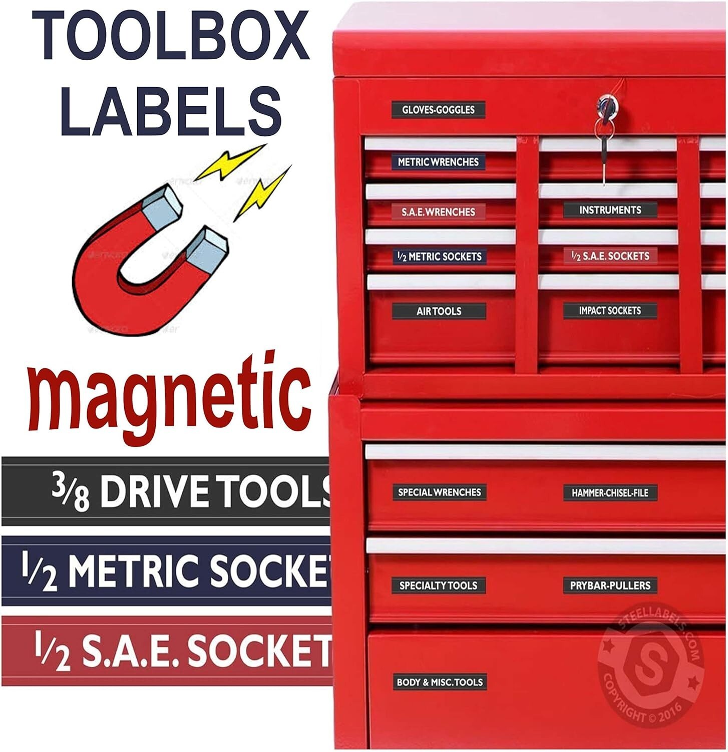 Magnetic Tool Chest Drawer Labels for Craftsman & Mechanics Organize your Tools gallery