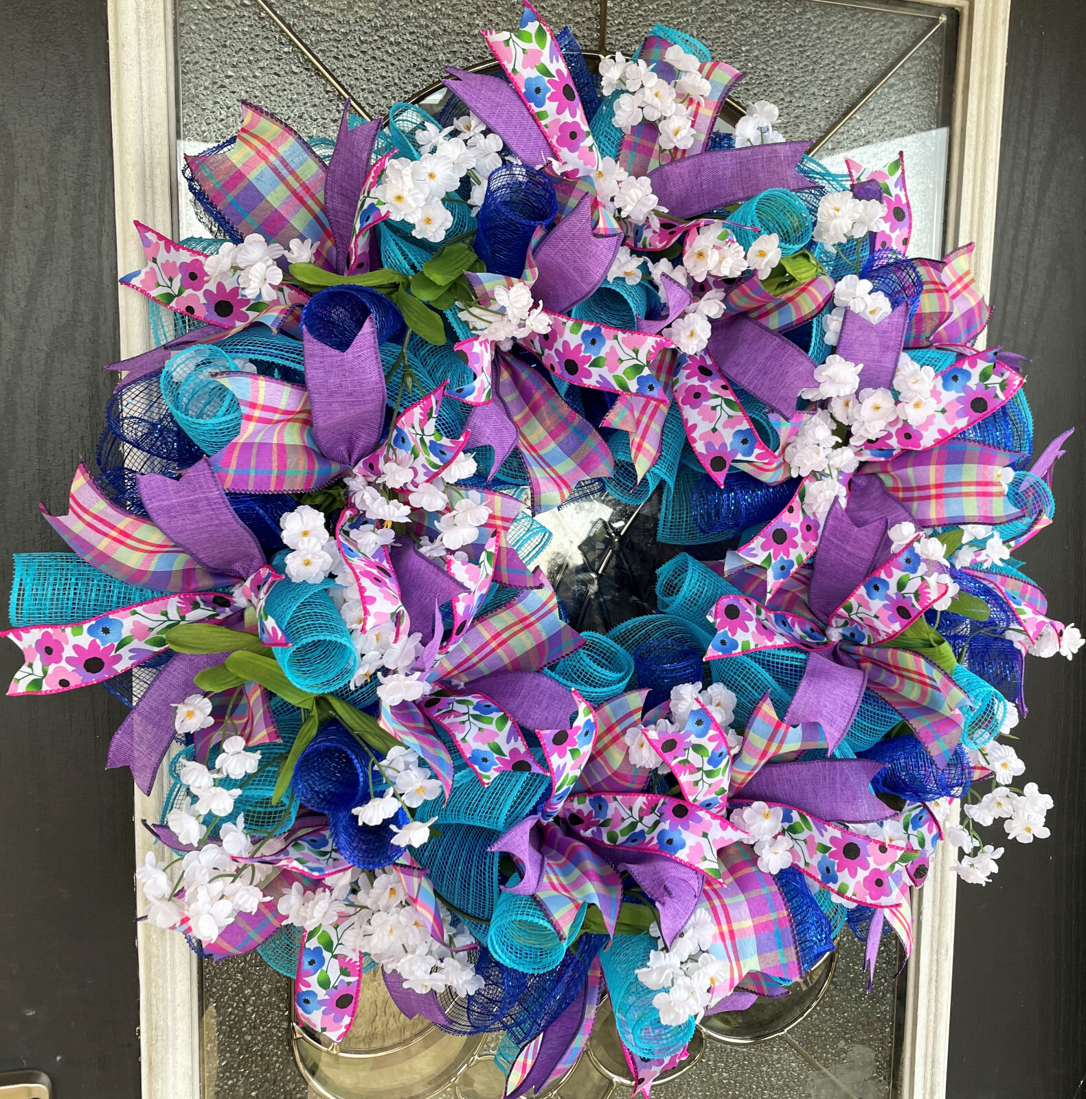 Summer Blues Purple Pink Spring Easter Deco Mesh Wreath Farmhouse Cottage Decor gallery