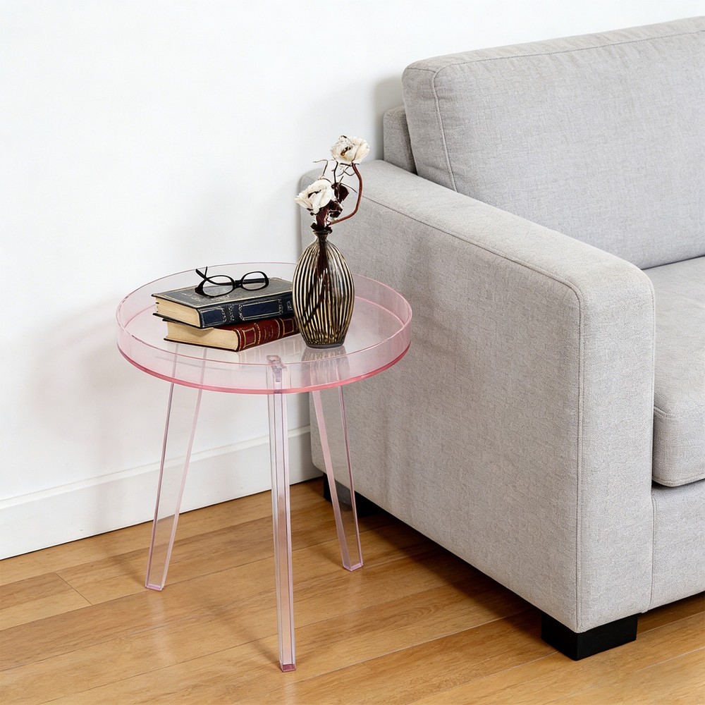Modern Acrylic Side Table 46cm Height Round Acrylic Coffee Table Load 10kg