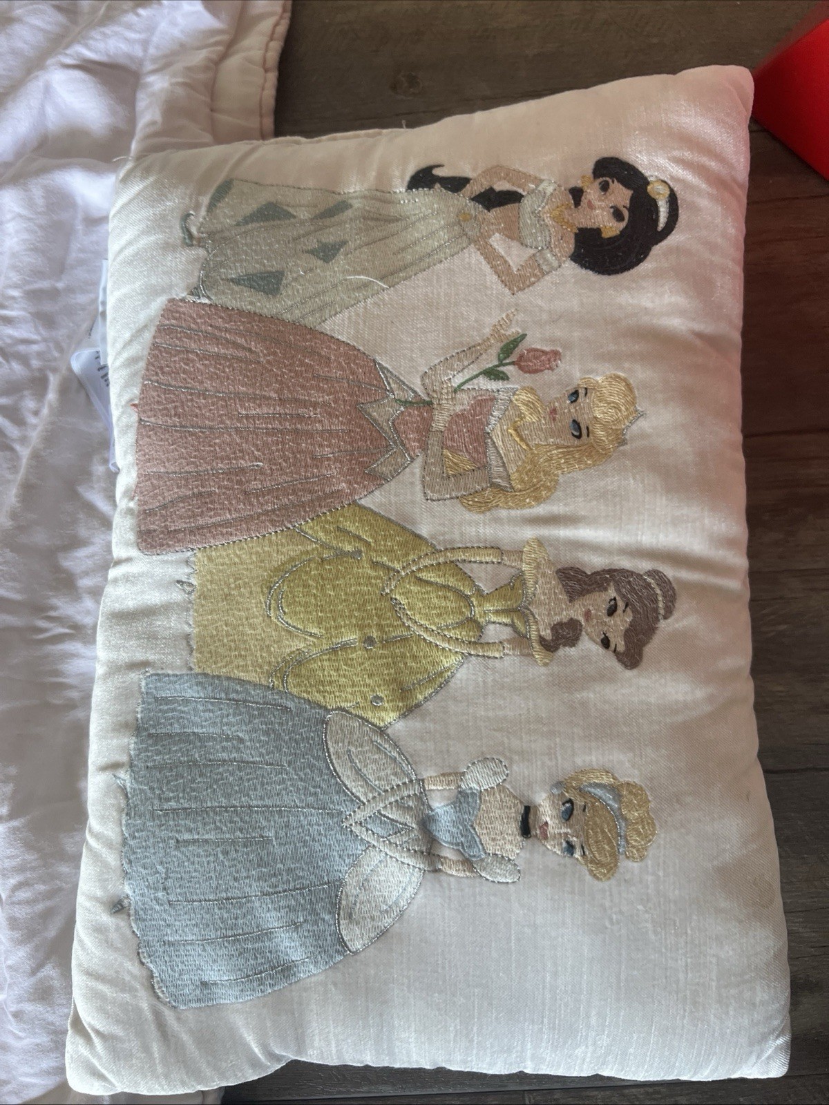 Pottery Barn Kids Disney Princess Throw Pillow Jasmine Belle Cinderella Embroid gallery