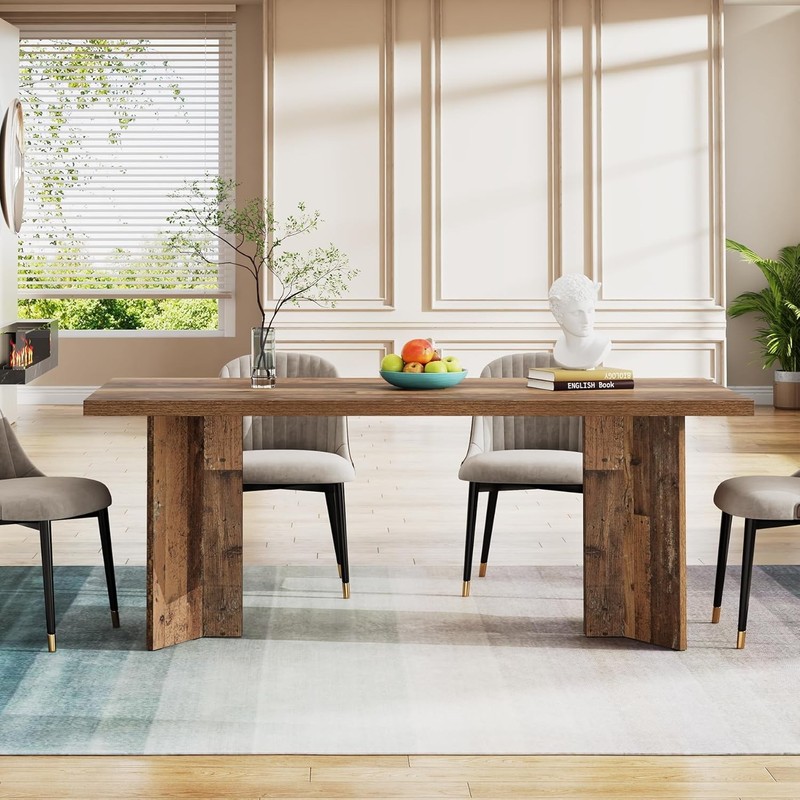 63- Inch Rectangular Dining Table Farmhouse Wooden Kitchen Table for 4-6 People gallery