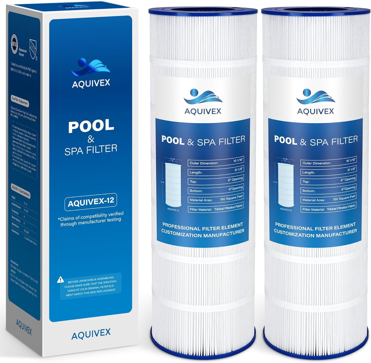 AQUIVEX CCRP150 Pool Filter Cartridge – 2-Pack, 150 sq ft gallery