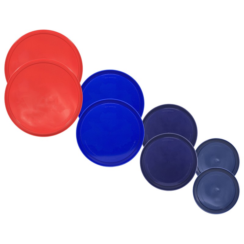 Pyrex (2) 326-PC Red, (2) 325-PC Cadet Blue, (2) 323-PC Blue, (2) 322-PC Lids gallery