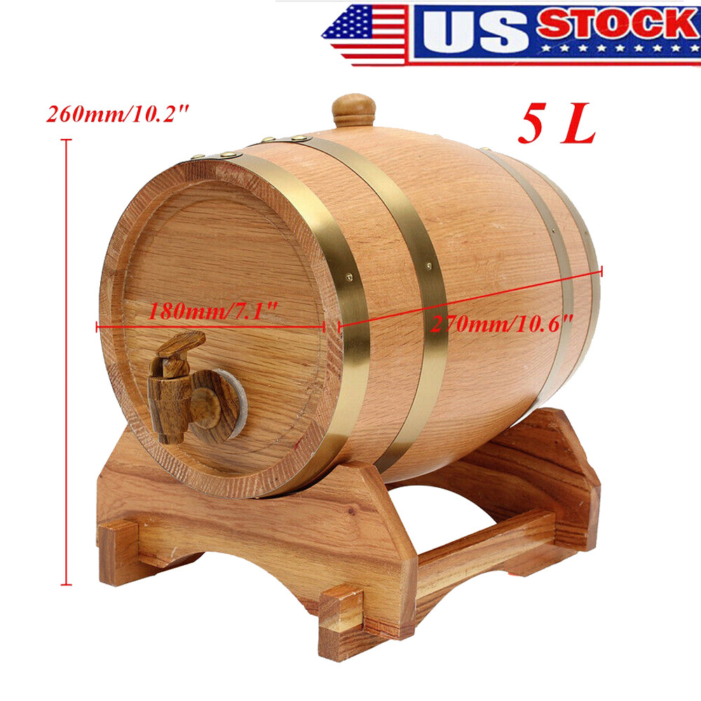 5L Oak Aging Barrel with Stand and Spigot Wooden Whiskey Barrel Wine Barre gallery