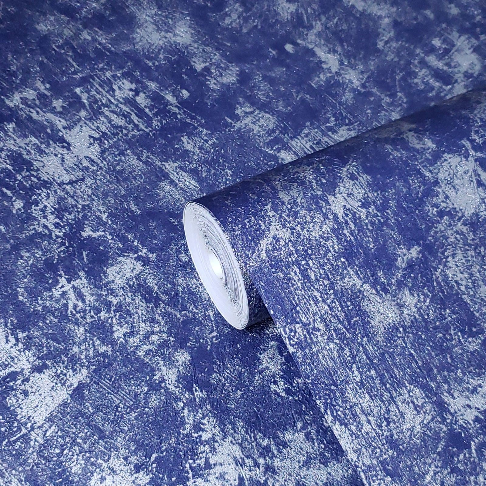 Wallpaper blue silver Metallic plain plaster Concrete textured wallcoverings gallery