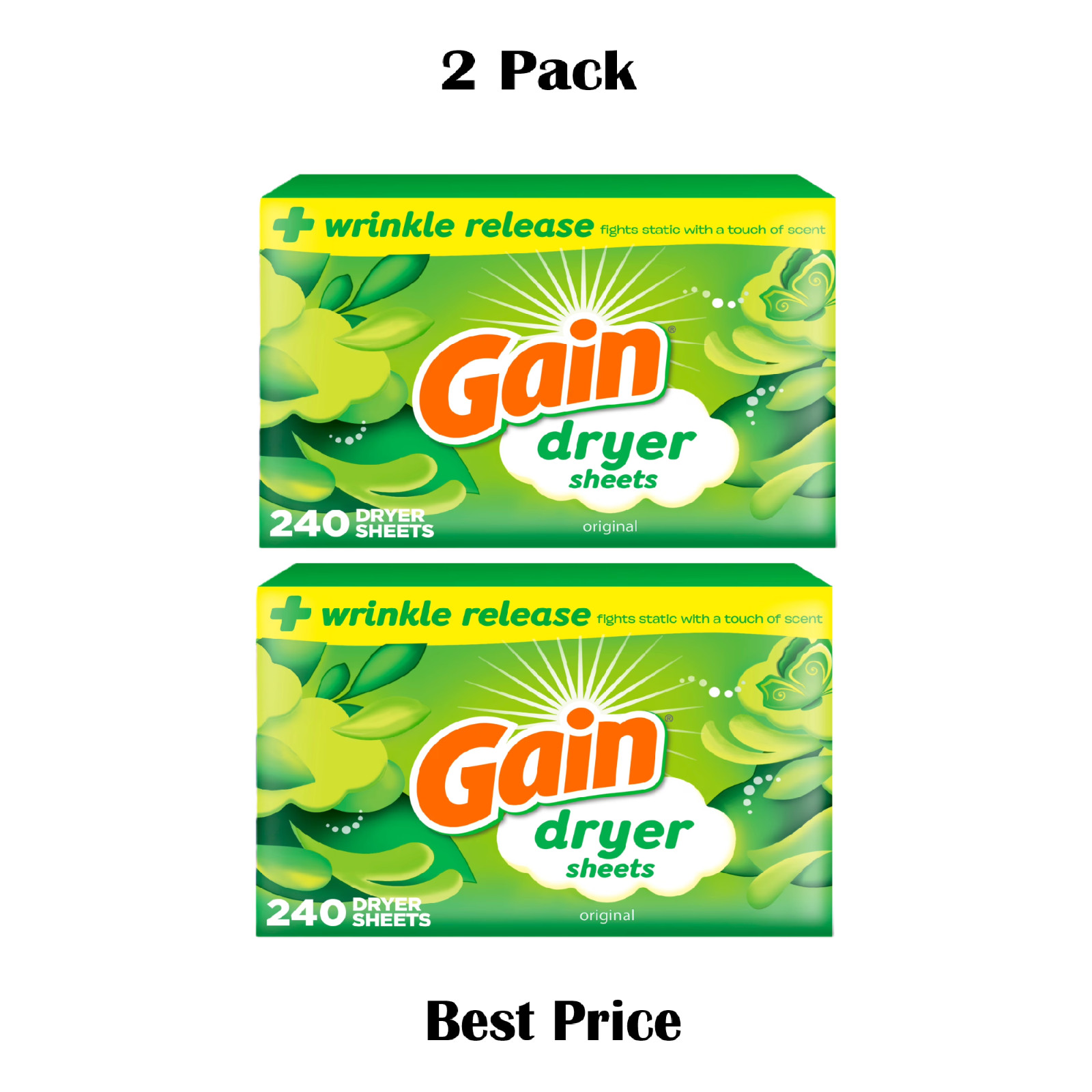 Gain Dryer Sheets Anti-Static Fabric Softener, Original Scent, 240 Count 2 Pack gallery