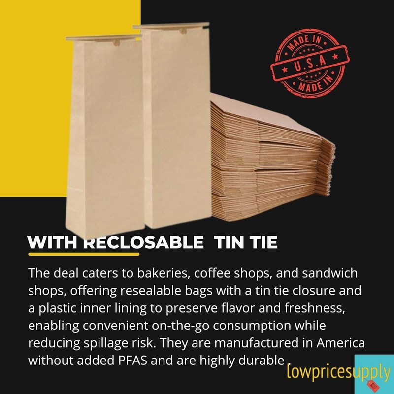 100PACK Solid 5 Lb Kraft Tin Tie Coffee Bags 6-1/2"X4"X18" For Food Packaging gallery