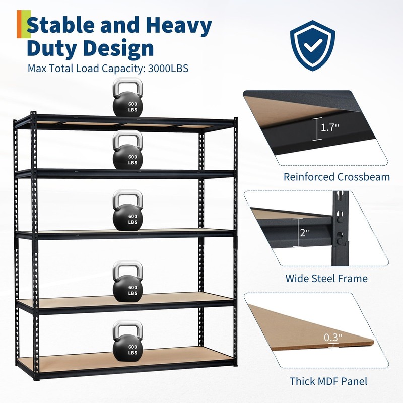 Storage Shelving Unit, 5-Tier Adjustable Metal Storage Shelves, 60" L x 24" W... gallery