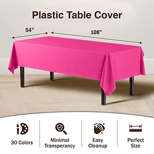 6-Pack Premium Plastic Tablecloth 54in. x 54in. X108in. Rectangle Cerise gallery