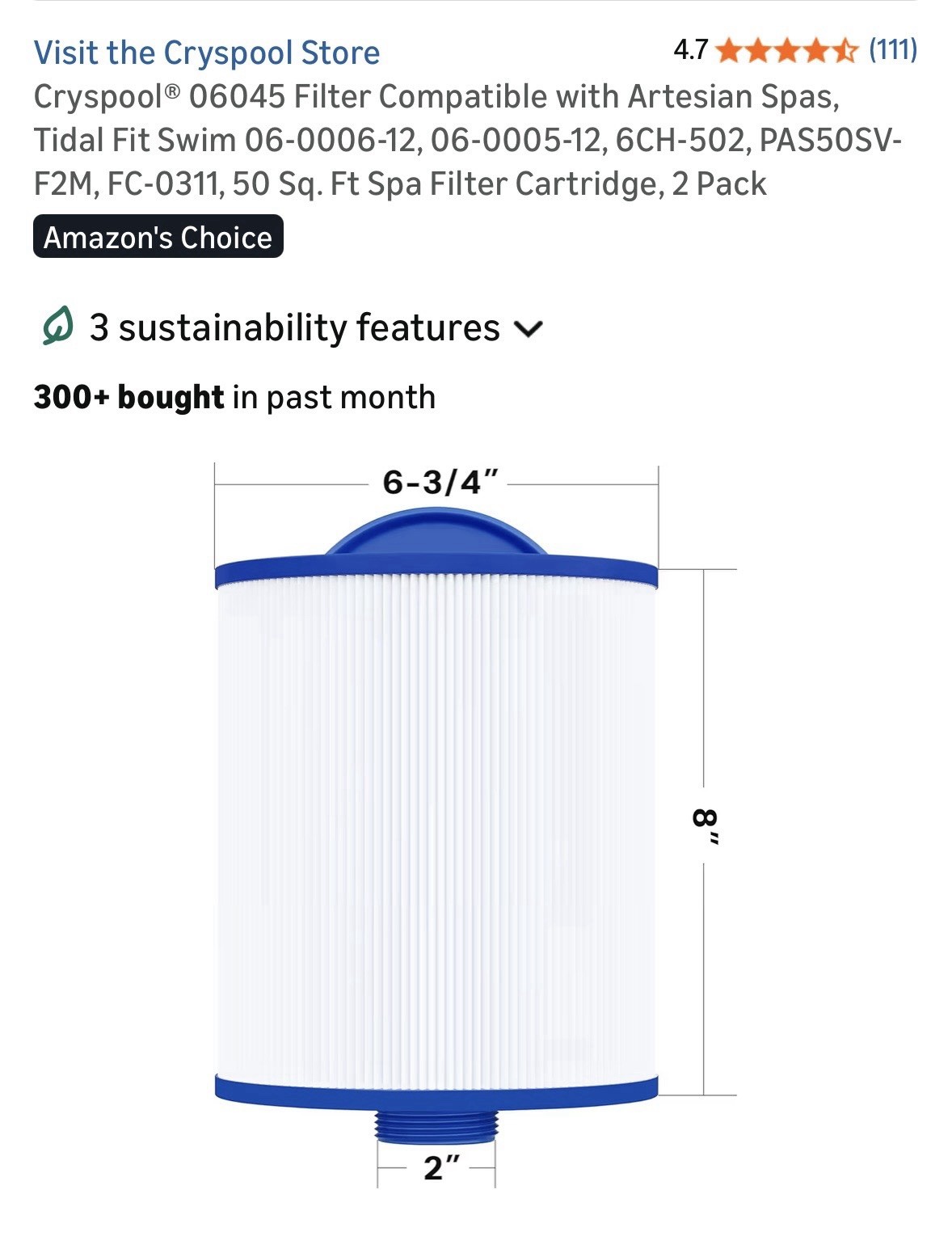 Cryspool 06045 Spa Filter 2 Pack for Artesian Spas Tidal Fit 50 Sq Ft , New . gallery