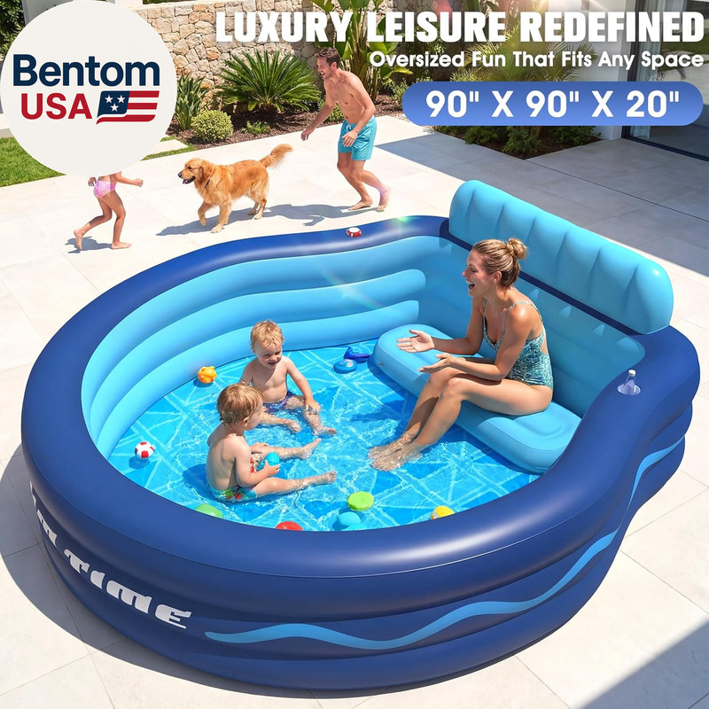 Inflatable Pool with Seats and Headrest,Oversized Thickened Large Blow up Pool f gallery