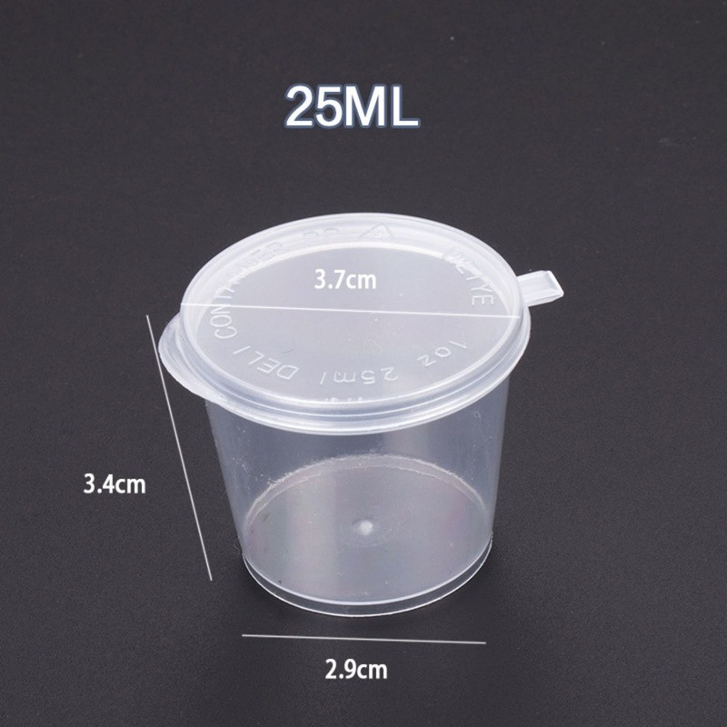 100Pcs/Set Small Plastic Sauce Cups Food Storage Containers Clear Boxes + Lid US gallery