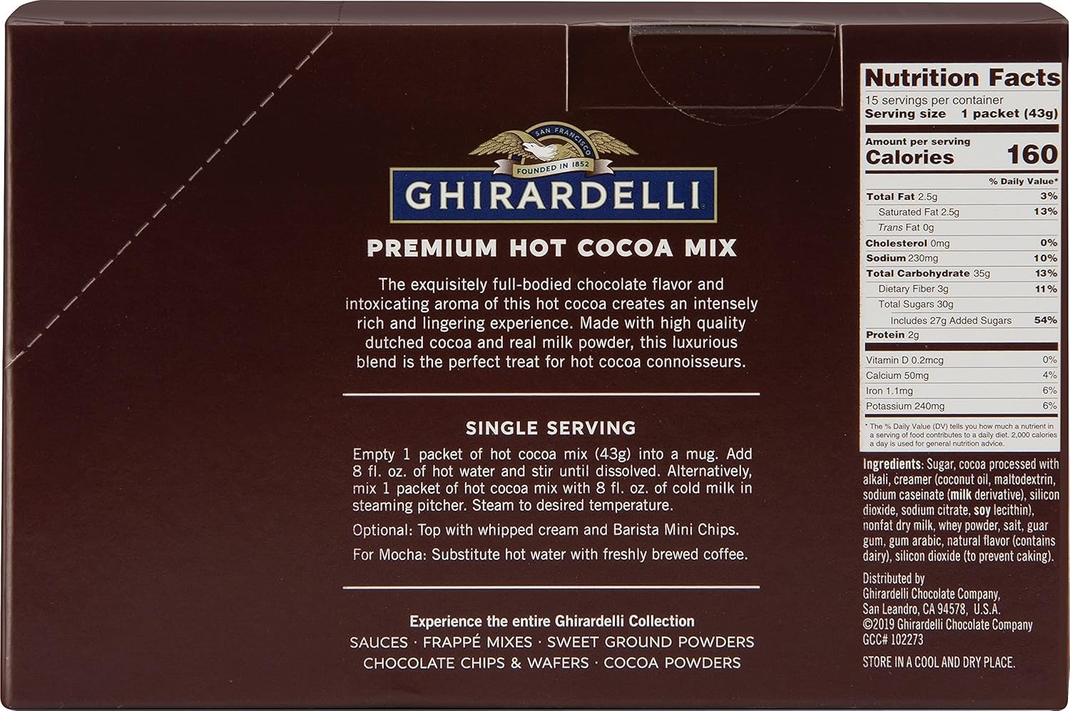 Ghirardelli Premium Hot Cocoa Envelopes, Rich chocolate, 22.7 Ounce (Pack of 15) gallery