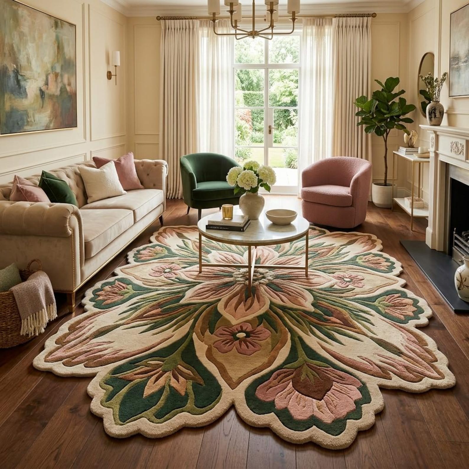 Hand Tufted Floral Wool Rug Irregular Shape Area Rug abstract rug, modern rug gallery