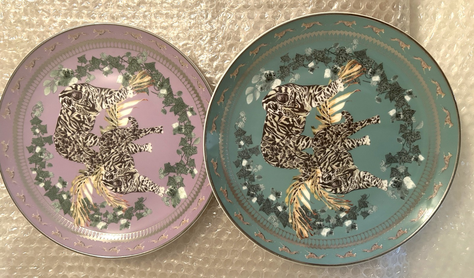 CB2 Loki tiger~Matthew Williamson~SET of 2~Dessert 8.25 Plates~Lavendar Turquose gallery