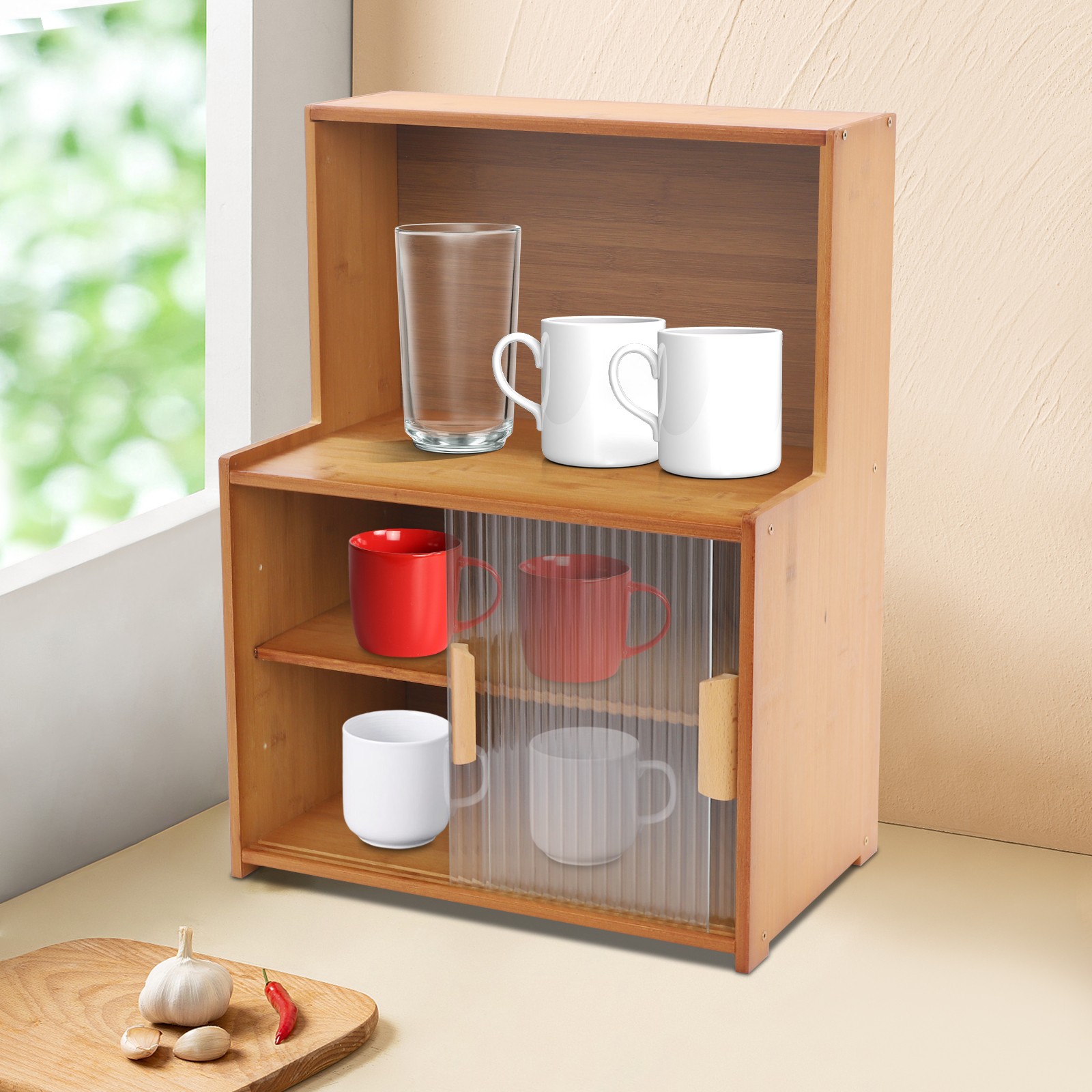 Stylish Kitchen Cabinet with Sliding Doors & Adjustable Shelves gallery