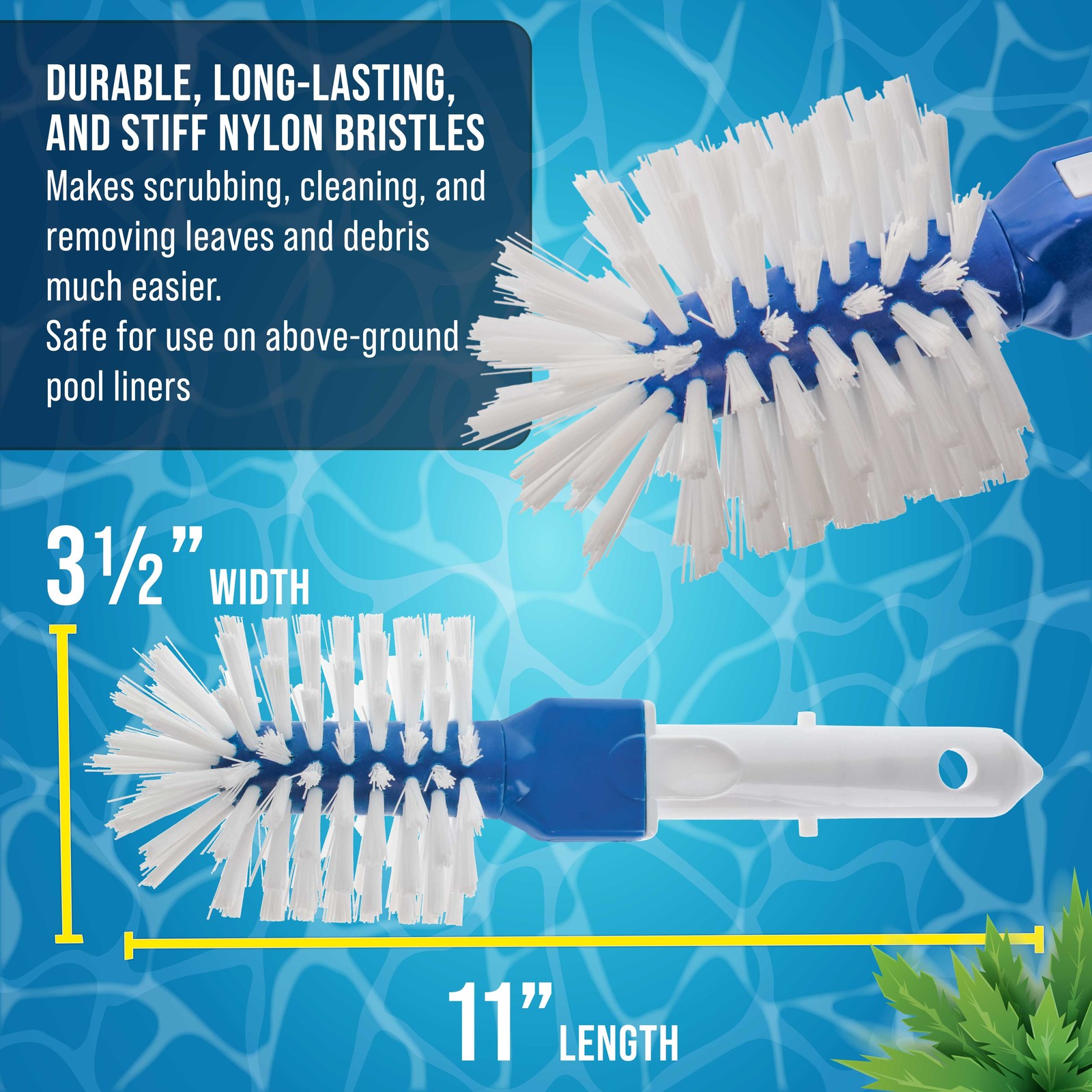Corner and Step Round Pool Brush with Pole Handle, Nylon Bristles Scrub, Clean gallery