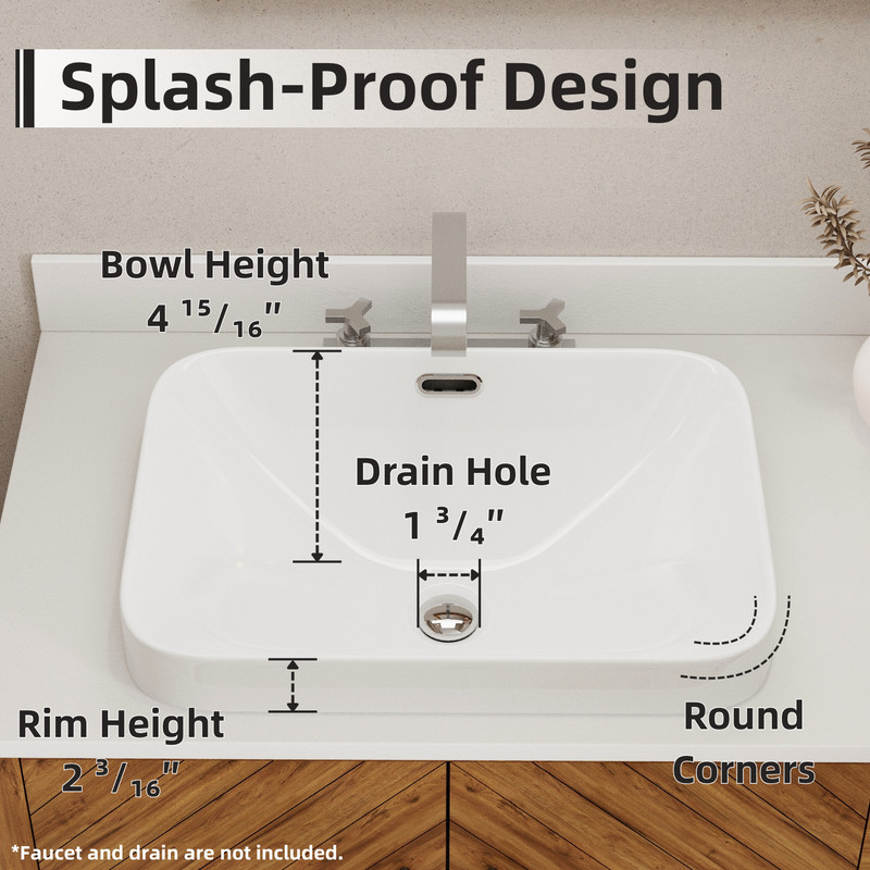 18" x 13" White Ceramic Semi Recessed Bathroom Sink, Overflow & Cutout Template gallery