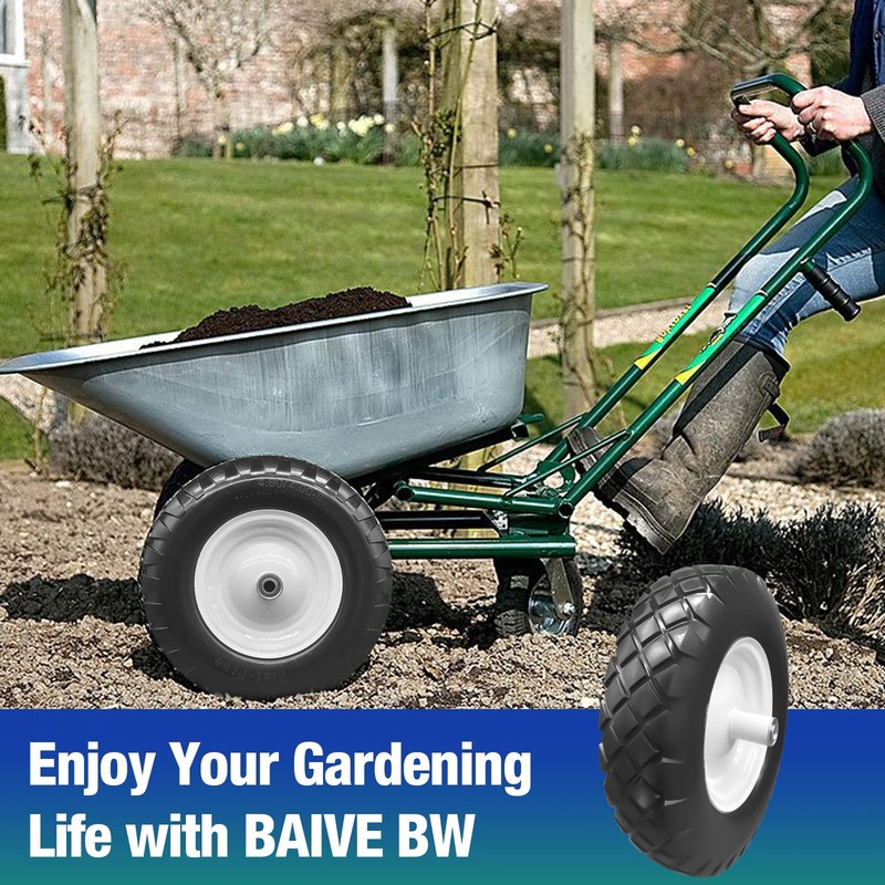 BAIVE BW 16" Flat Free Solid PU Tire and Wheel, 4.80/4.00-8 PU Airless Tires ... gallery