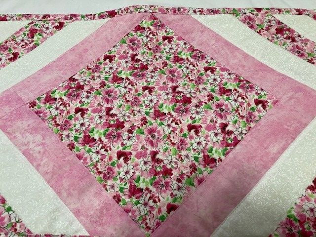 Spring, Summer Flowered Quilted Table Runner 13x36 inches pink/white Var 2 gallery