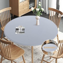 Fitted Round Table Cloth, Reversible Waterproof Stain Resistant Elastic Stretch