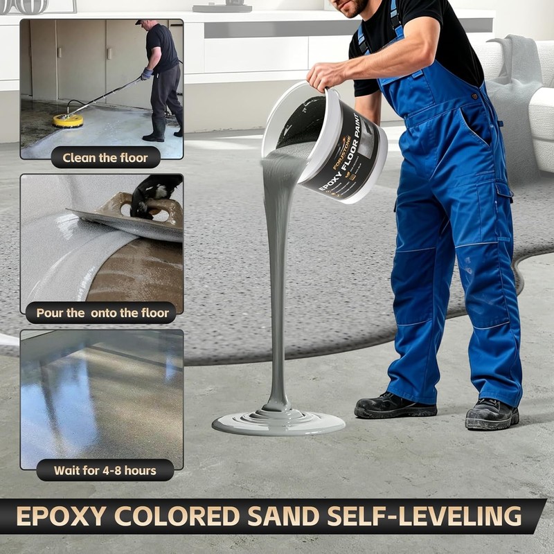 Epoxy Floor Paint Kit Colored Sand Self Leveling Concrete Garage 2KG gallery