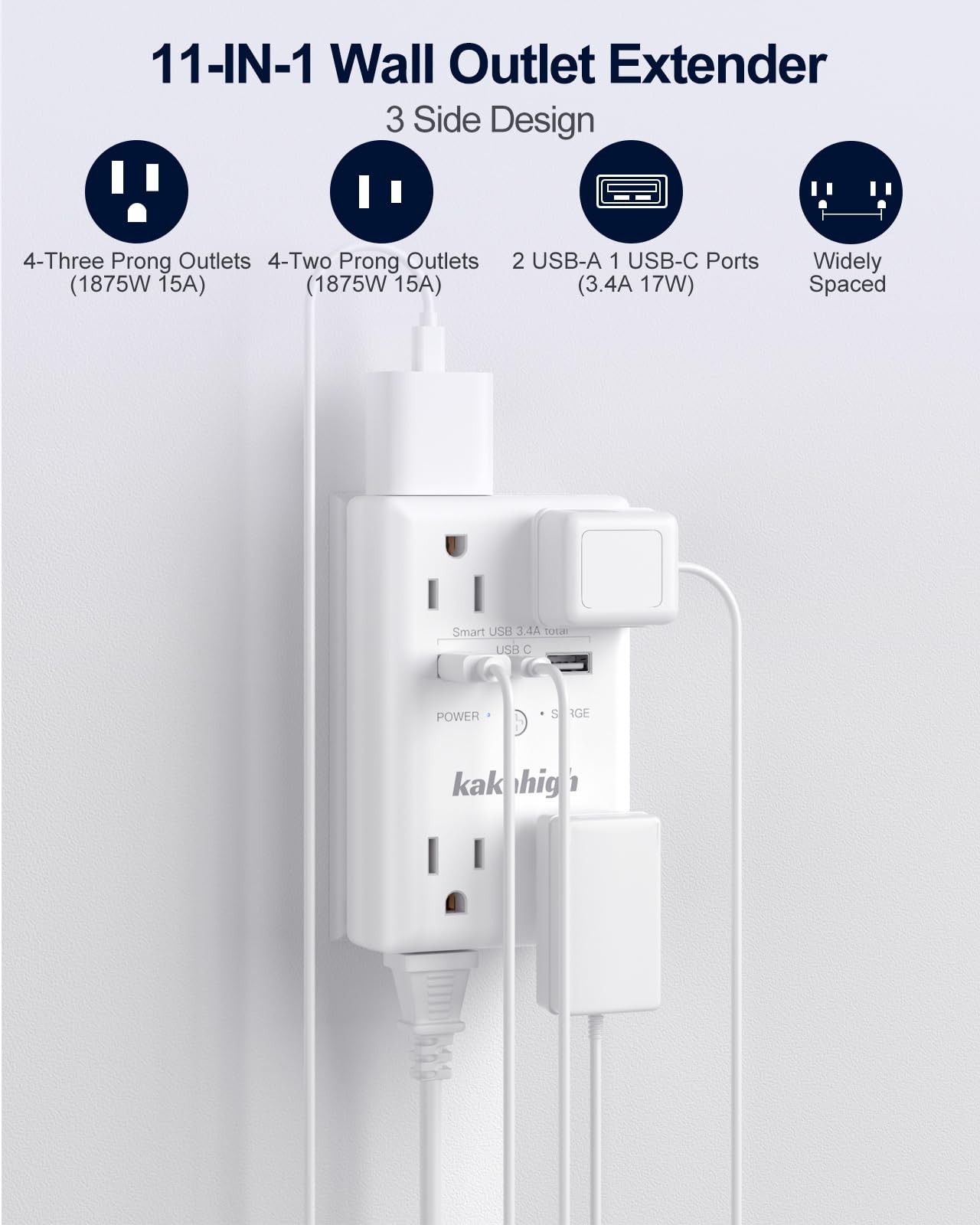 Wall Outlet Extender with Screw, 8 Way Outlets with 1680J Surge Protected, Mu... gallery