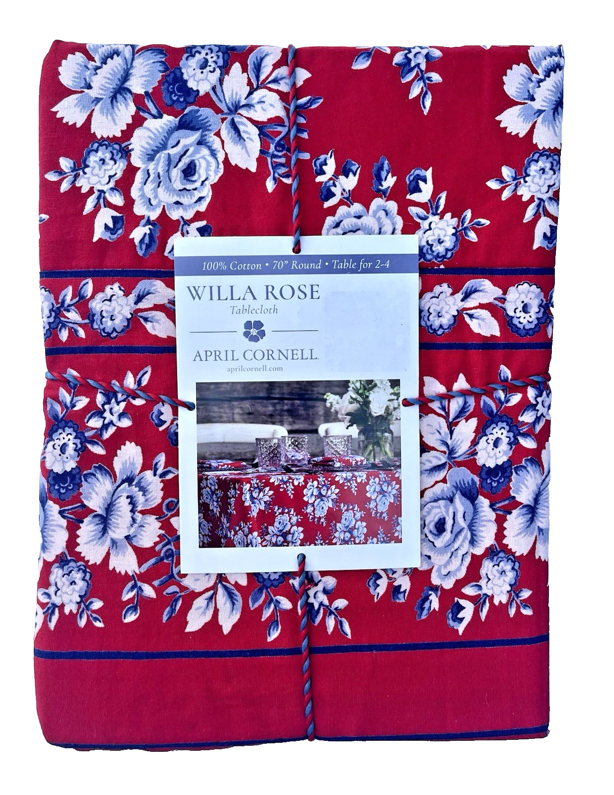 APRIL CORNELL WILLA ROSE 70" ROUND TABLECLOTH 100% COTTON RED WHITE & BLUE gallery