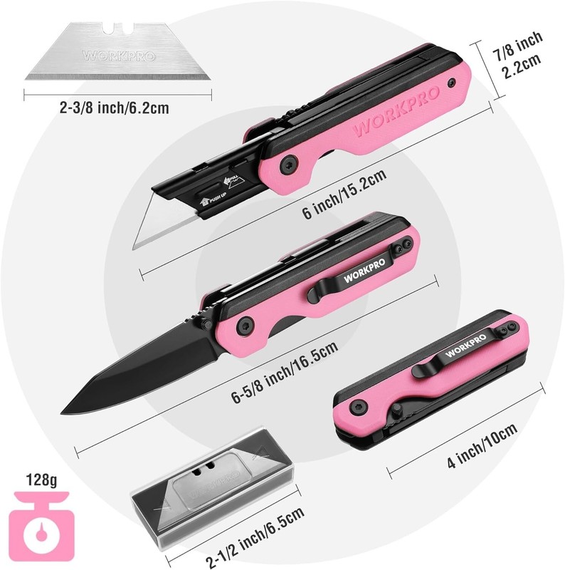 WORKPRO 2-in-1 Folding Knife/Utility Knife Quick-Change Box Cutter 10 SK5 Blades gallery