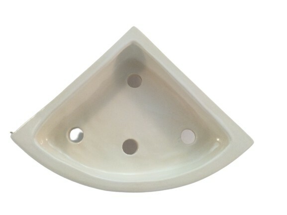 8" Flat back Ceramic Corner Shelf/Basket w/4 drain holes. Easy installation. USA gallery