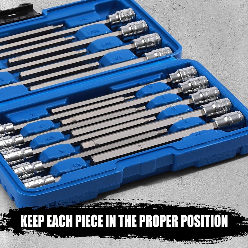 18PCS 3/8"Dr. Extra Long Hex Bit Socket Set, 1/8 Inch to 3/8 Inch, 3mm to 10mm gallery