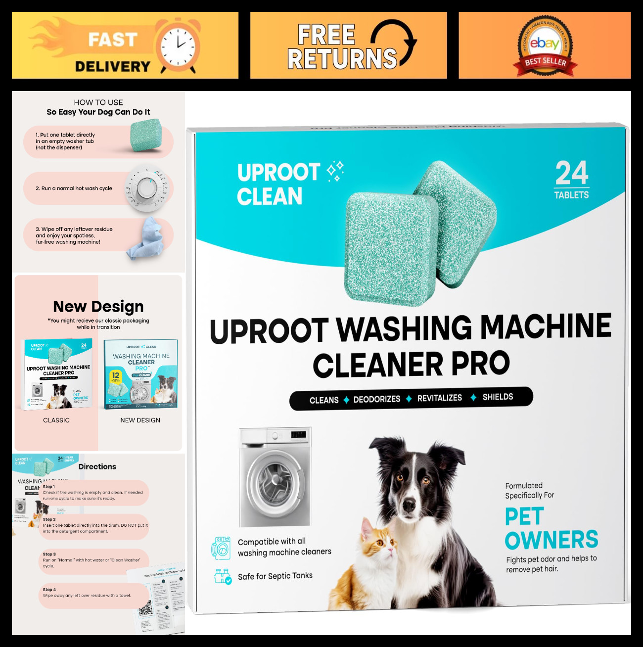 Washing Machine Cleaner Tablets - 24 Pack, Pet Safe, HE & Front Load Compatible, gallery