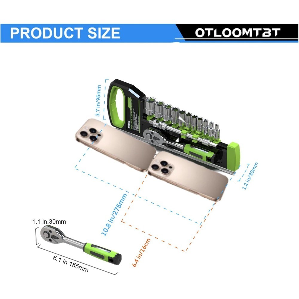 1/4 Inch Drive Socket Set 15-Piece Metric 4-14mm with Quick Release Ratchet gallery