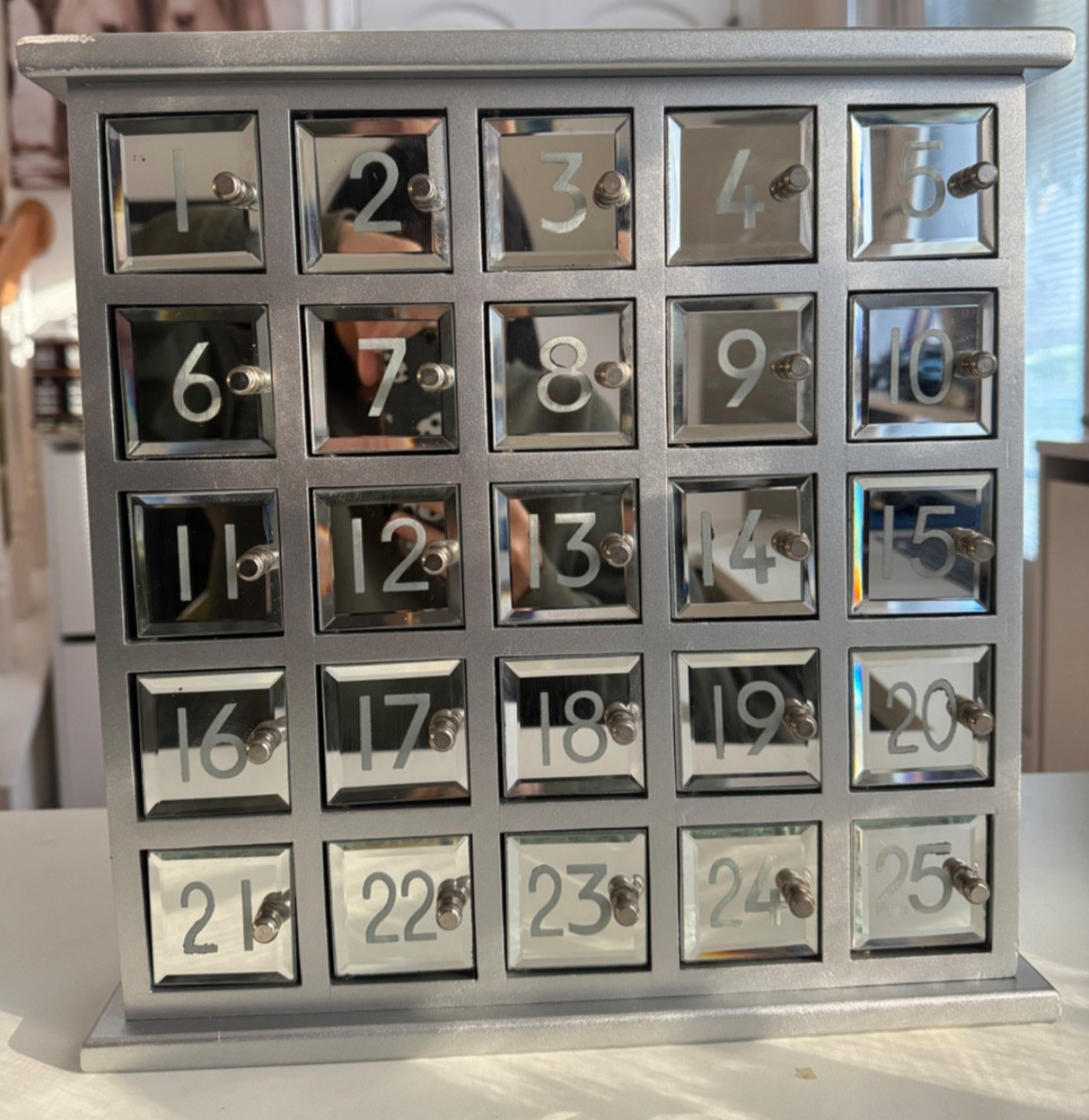 Wooden Silver Advent Calendar With 25 Mirrored Doors Christmas count down gallery