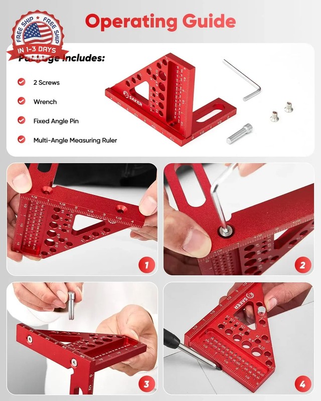 Saker 3D Multi-Angle Measuring Square Ruler, Aluminum Alloy Carpenter Square, 0- gallery