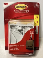 3M Command Strips Damage-Free Hanging 5lb, 12 Large Utility Hooks, 18 Strips