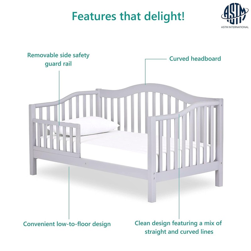 Toddler Day Bed Solid Wood Frame Gray Childrens Daybed with Safety Guard Rails gallery