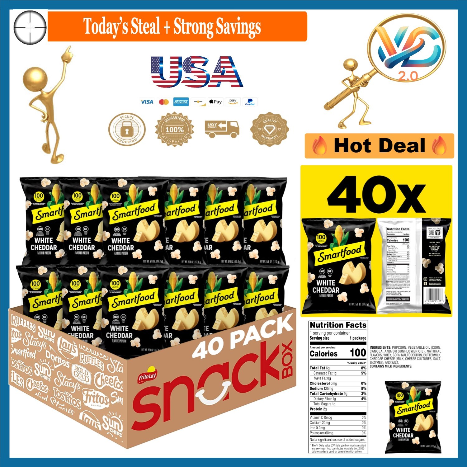 Smartfood White Cheddar Popcorn 40 Pack 0.625 Ounce Bags All Ages Snack gallery