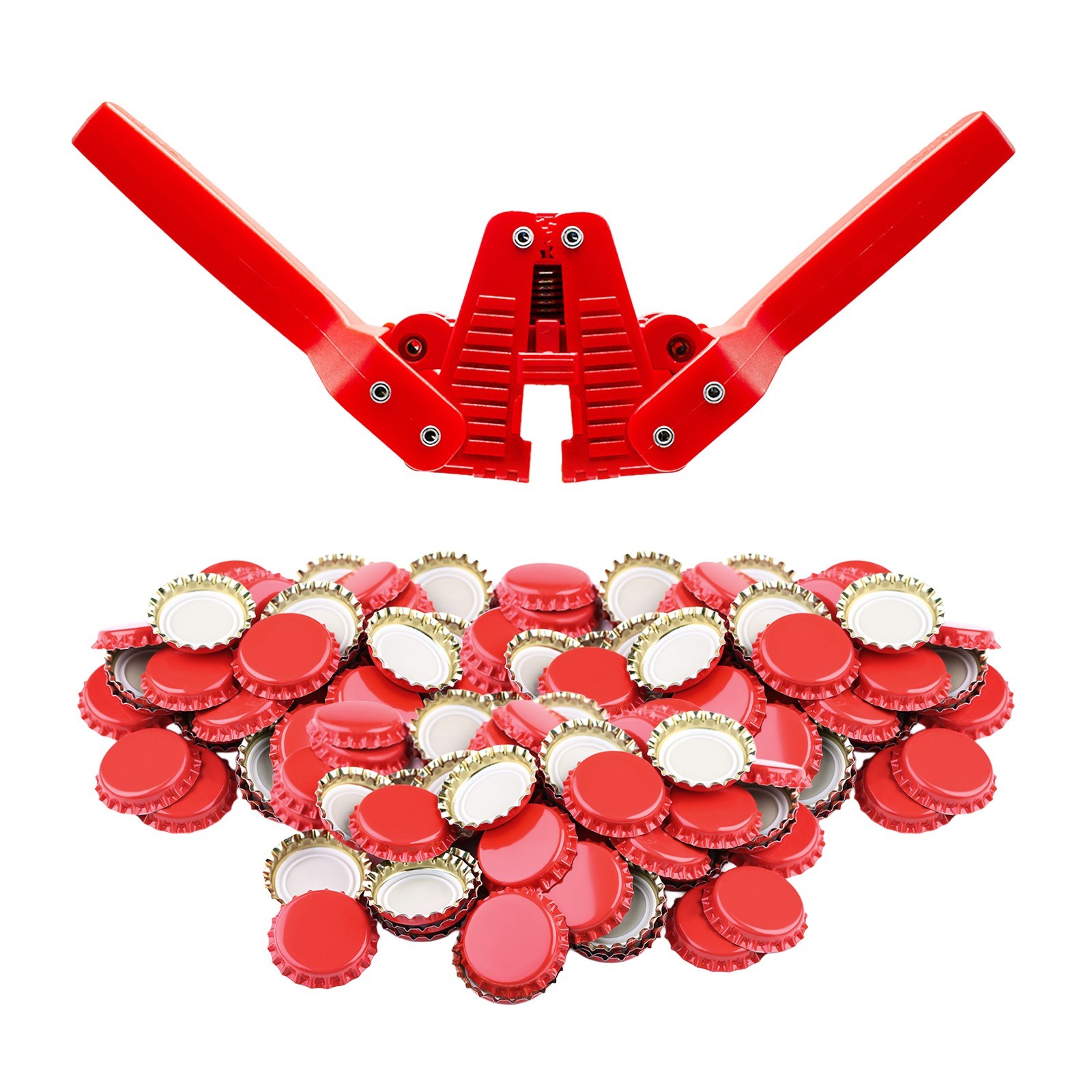 Fermentaholics Beer Bottle Capper & Lid Set and 144 Red Crown Caps gallery